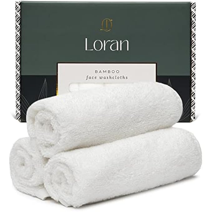 LoRan LUXURY BAMBOO VISCOSE FACIAL WASHCLOTH - SET OF 6 SOFT CLOTHS - SPA-LIKE LOOK & FEEL - LUXURIOUS SILKY BAMBOO VISCOSE FACE CLOTH FOR SKIN CLEANSING COMFORT - 10 X 10 WASHCLOTHS - WHITE - Image 1